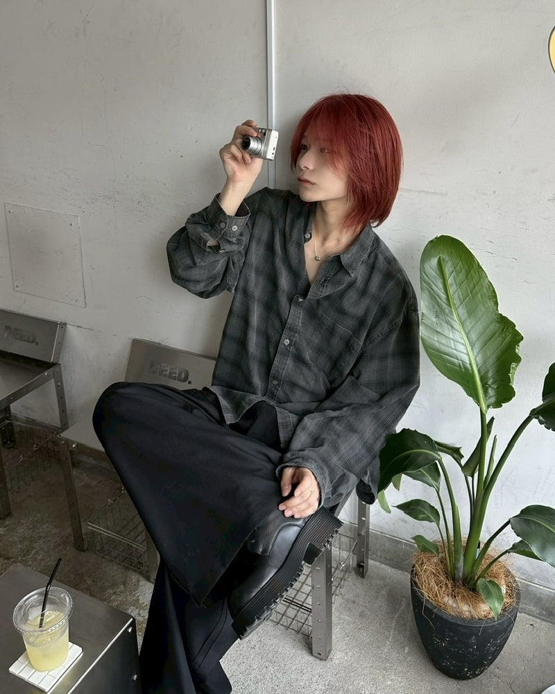 受注制【LUV CODE】pigment check shirt