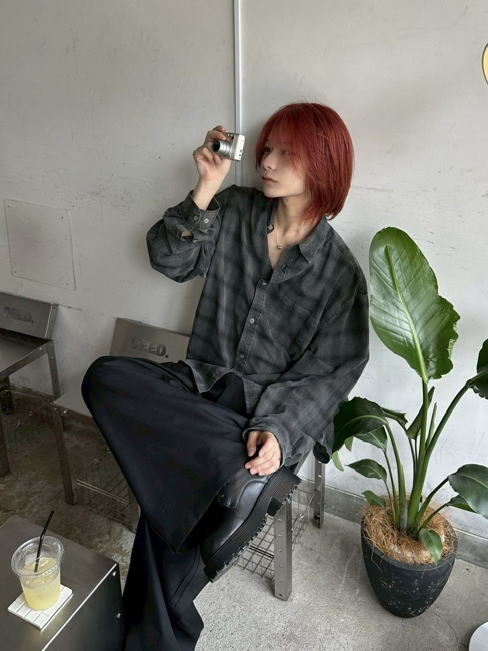 受注制【LUV CODE】pigment check shirt