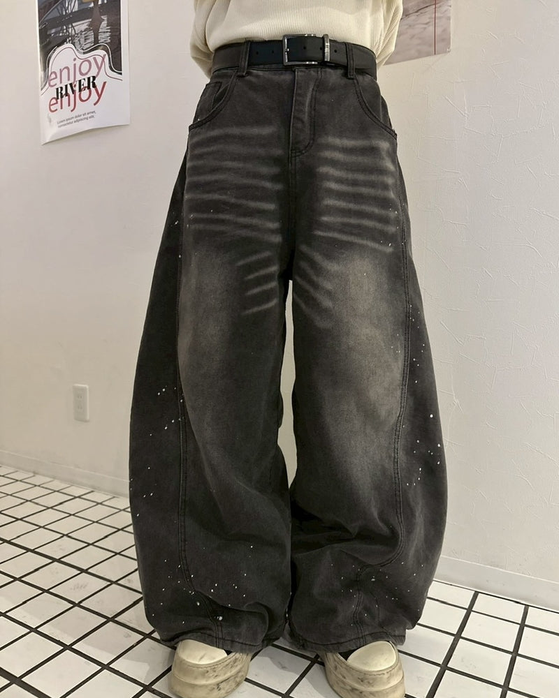 国際配送【LUV CODE】washed denim balloon pants