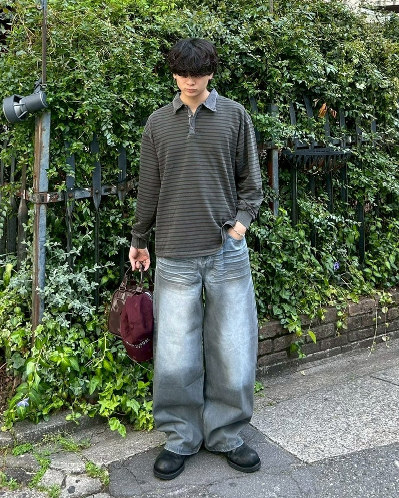 受注制【youll】pigment border polo long tee (2color)