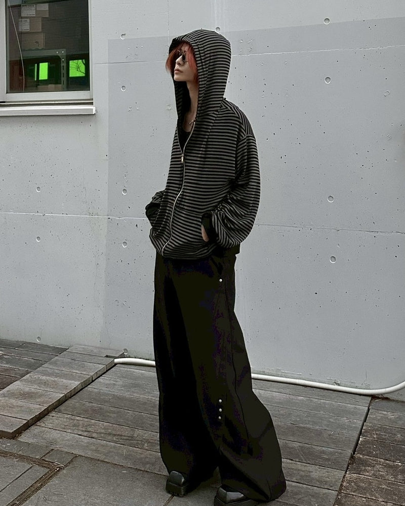 受注制【LUV CODE】stripe zip up hoodie