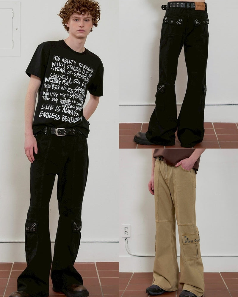【ESC STUDIO】eyelet denim bootcut pants / 【イーエスシースタジオ】アイレットブーツカットデニムパンツ