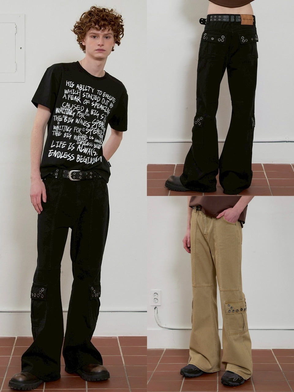 【ESC STUDIO】eyelet denim bootcut pants / 【イーエスシースタジオ】アイレットブーツカットデニムパンツ