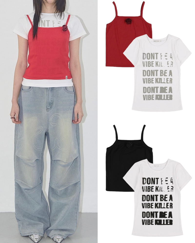 【FANCY CLUB】3-WAY LETTERING CORSAGE TEE