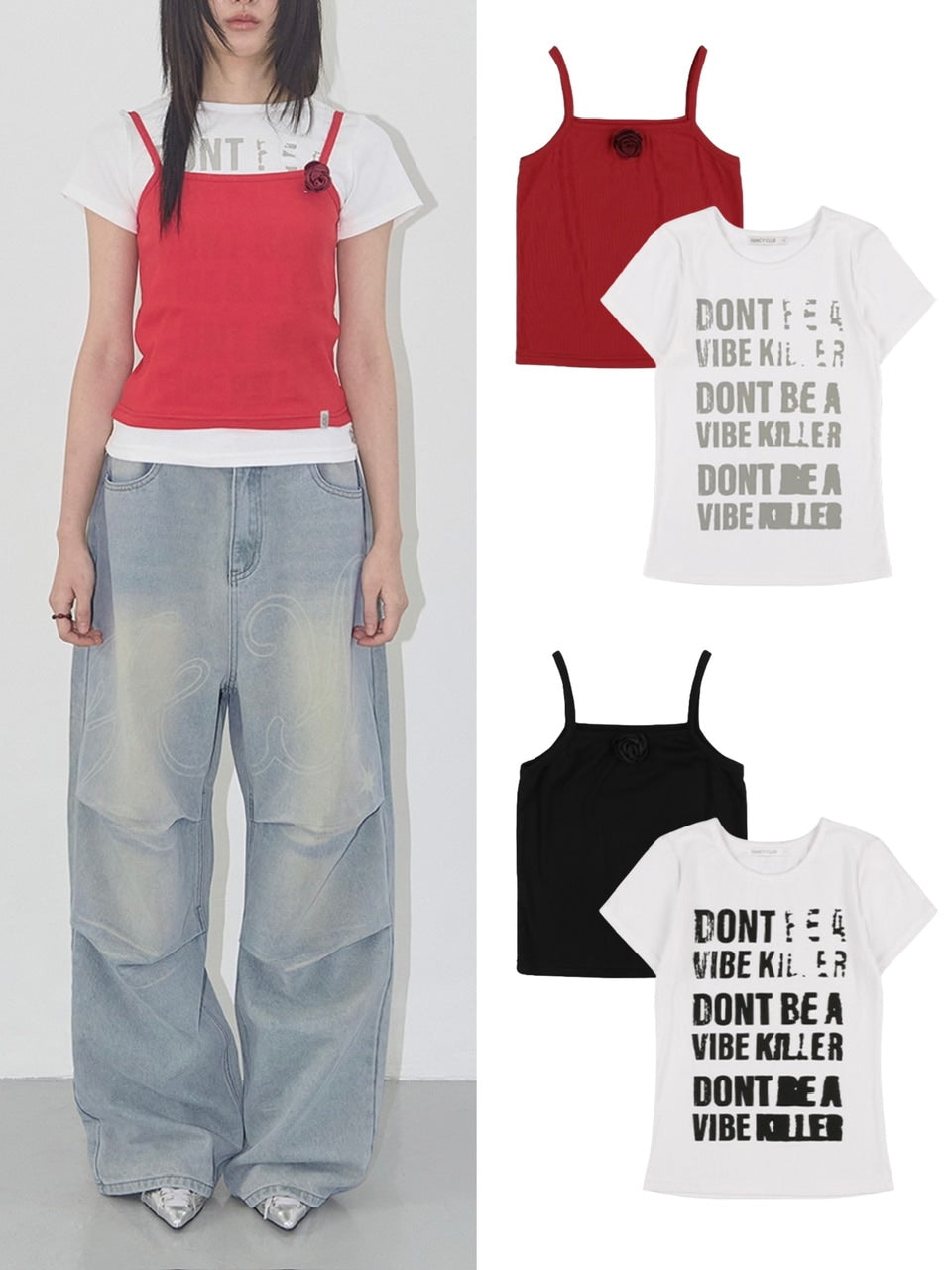 【FANCY CLUB】3-WAY LETTERING CORSAGE TEE