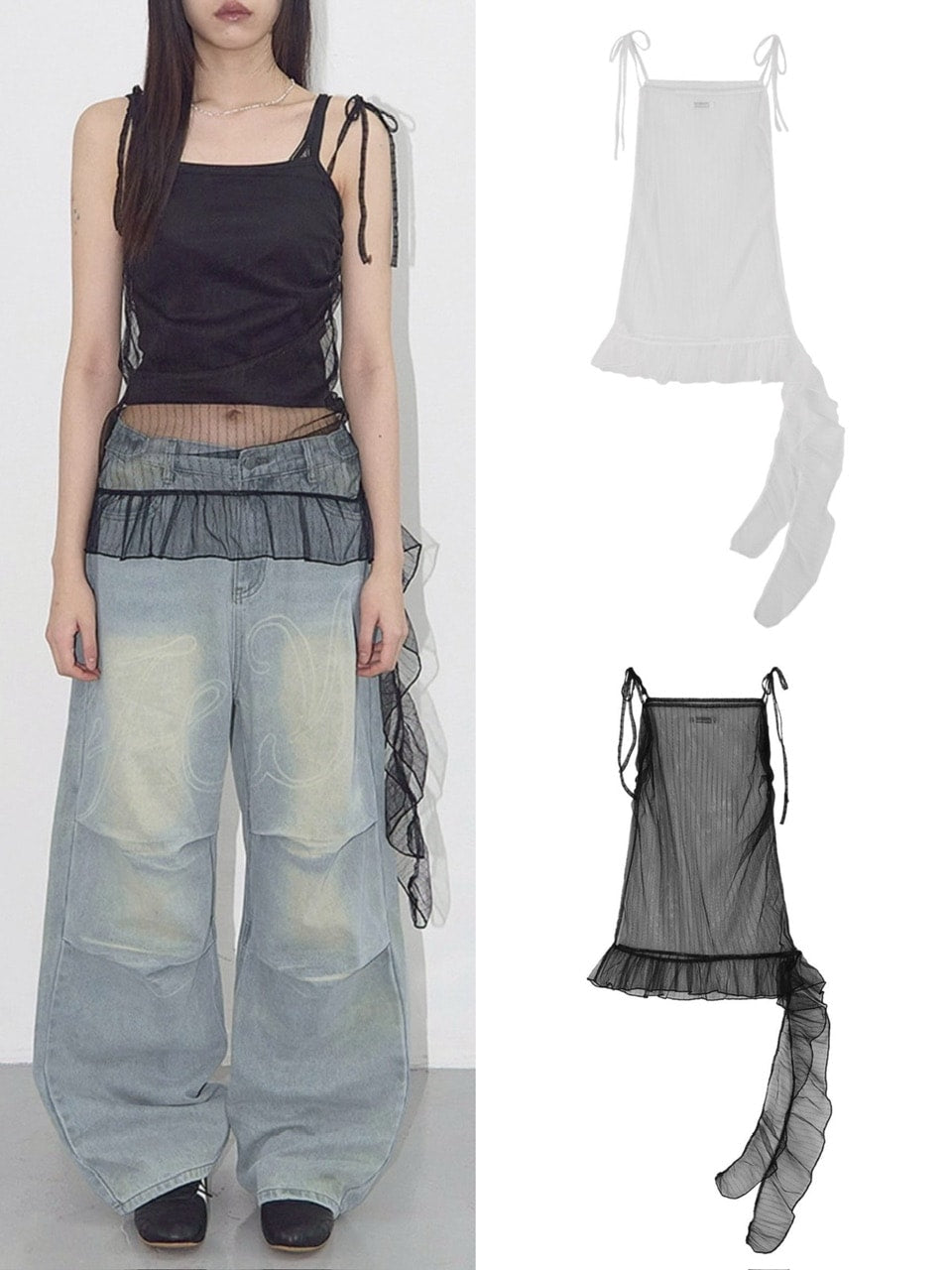 【FANCY CLUB】LACE SHIRRING LAYERED DRESS