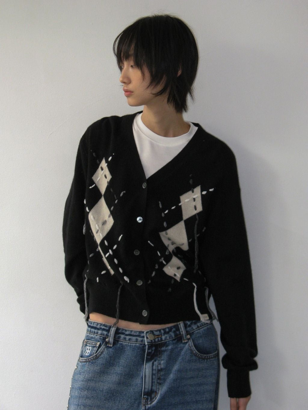 【ROCK CAKE】Argyle Stitch Knit Cardigan