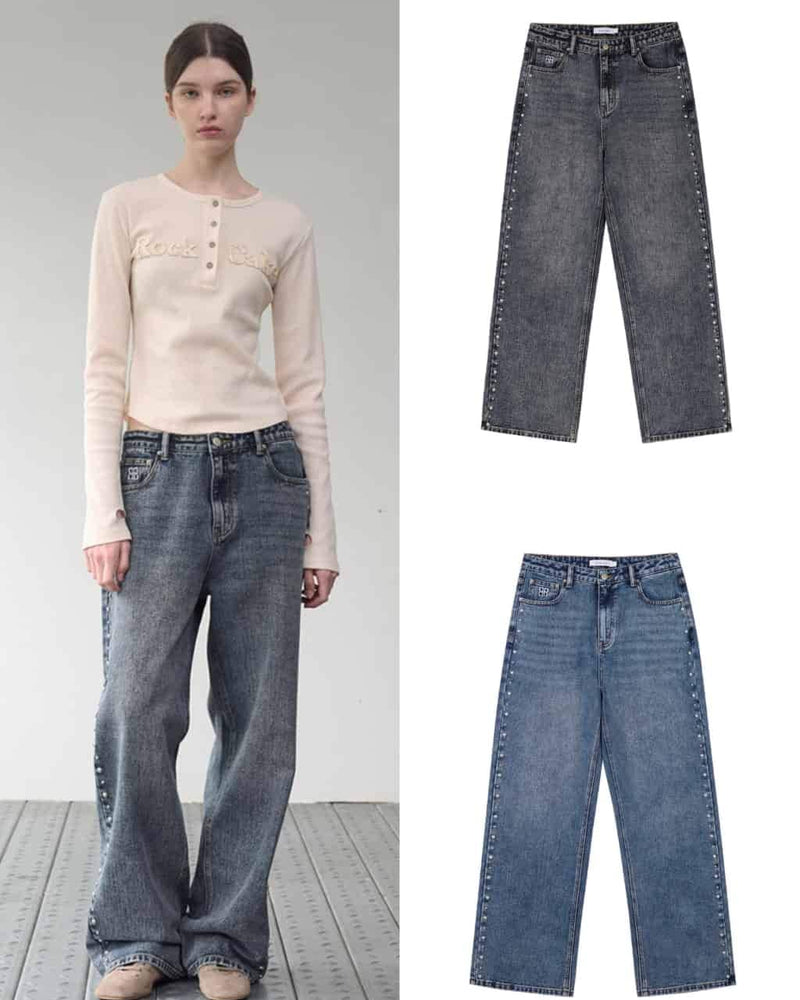 【ROCK CAKE】Studded Line Point Jeans