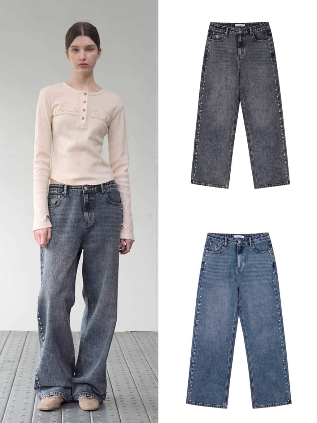 【ROCK CAKE】Studded Line Point Jeans