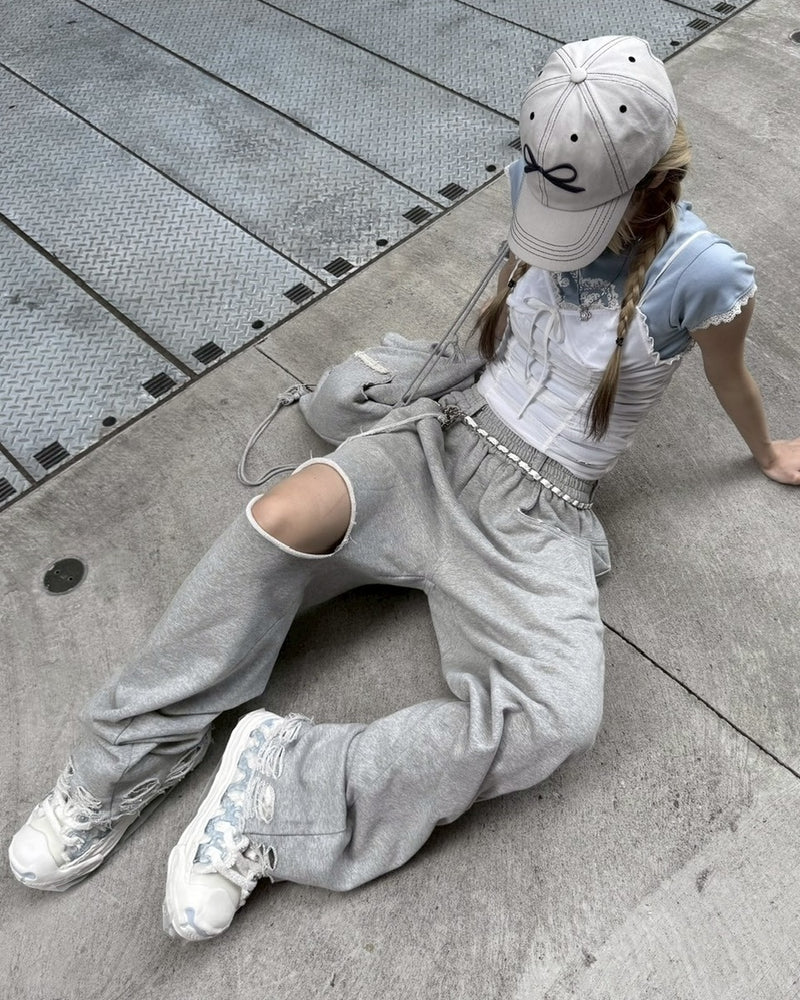 【nmtc +】string damage sweat pants (2color) / 【エヌエムティーシープラス】ストリングダメージスウェットパンツ