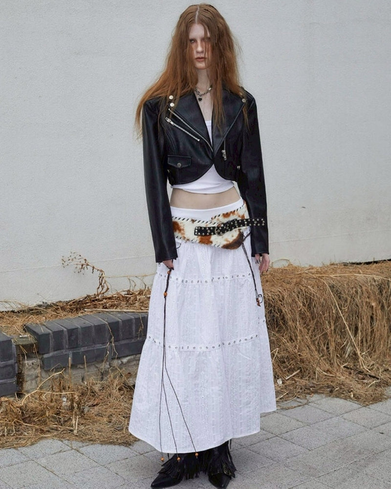 【NOT KNOWING】Curved Crop Rider Jacket / 【ノットノーイング】カーブクロップライダースジャケット