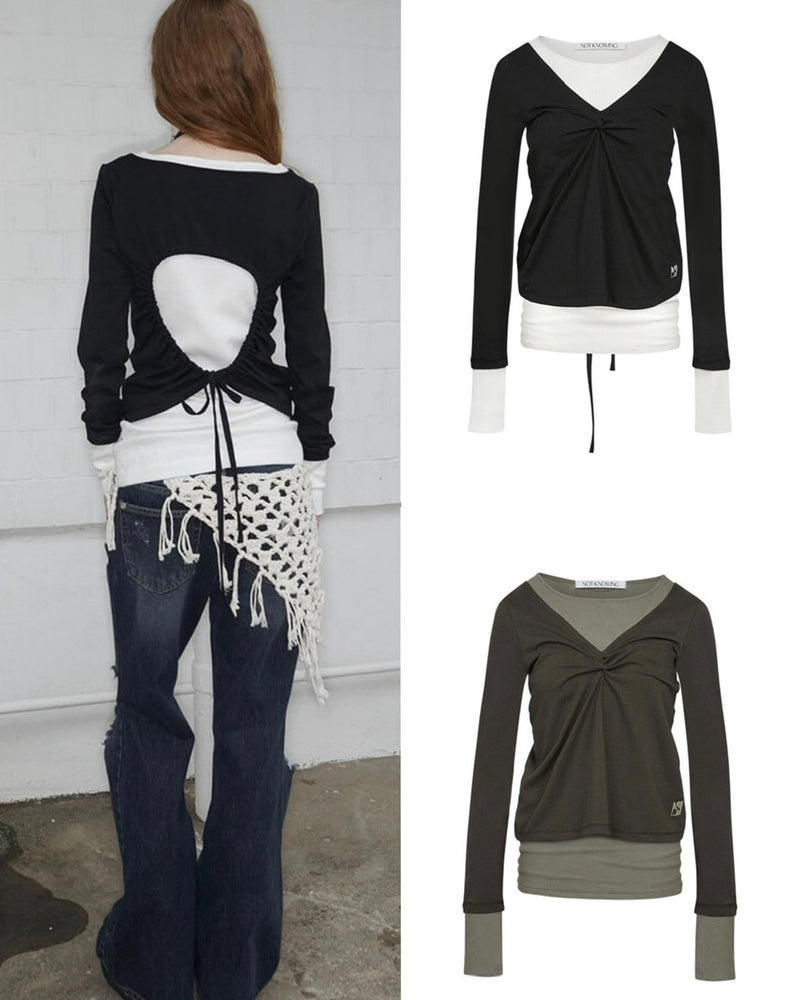 【NOT KNOWING】Back Strap Layered Top / 【ノットノーイング】バックストラップレイヤード長袖Tシャツ