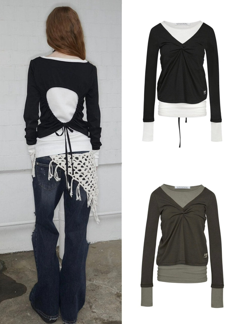 【NOT KNOWING】Back Strap Layered Top / 【ノットノーイング】バックストラップレイヤード長袖Tシャツ