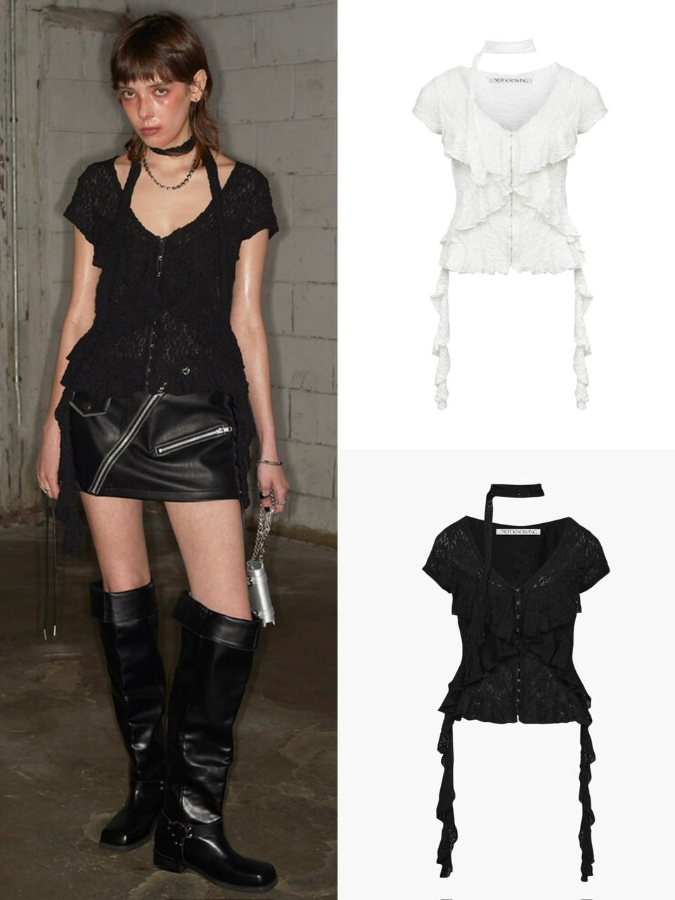 【NOT KNOWING】Grunge Ruffle Blouse / 【ノットノーイング】グランジラッフル半袖ブラウスシャツ