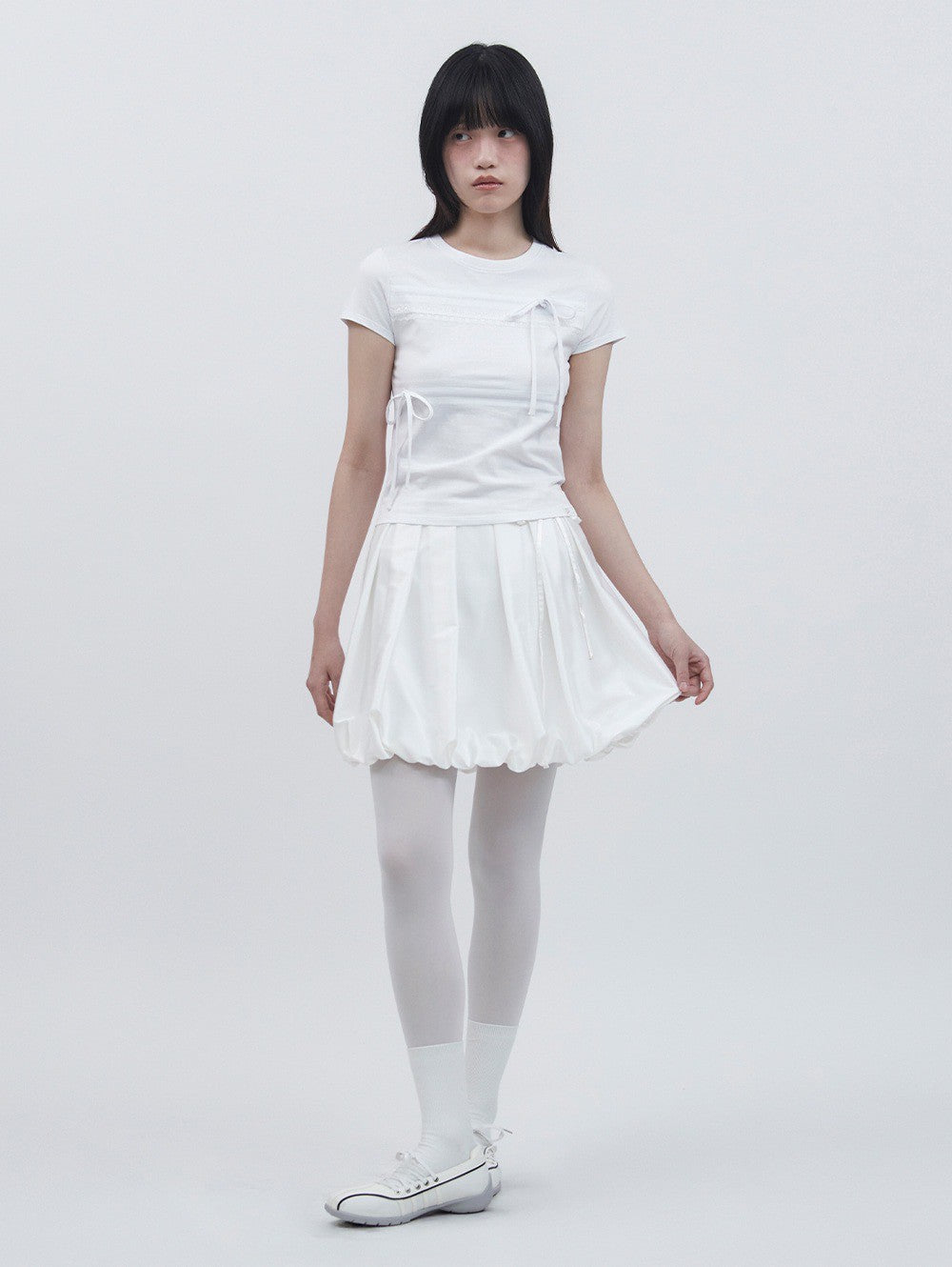 【TUOMIO】RIBBON LAYERED SHORT SLEEVES