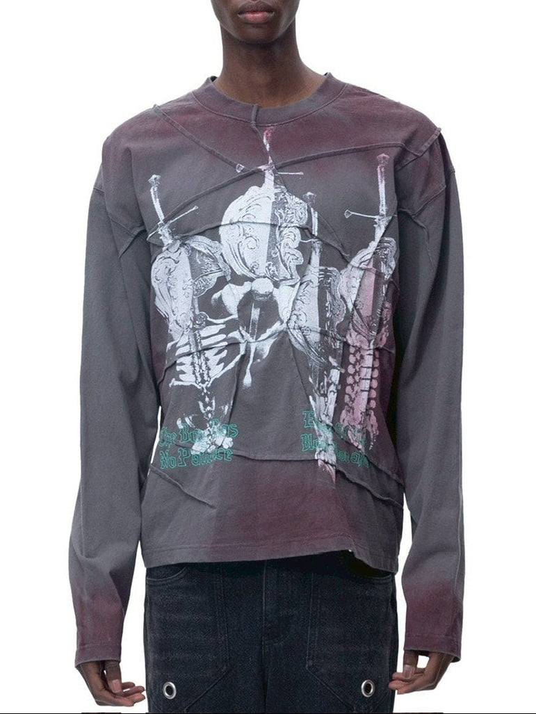 【The Boy Has No Patience】RIBBED PRINT PLEATED LONG SLEEVES