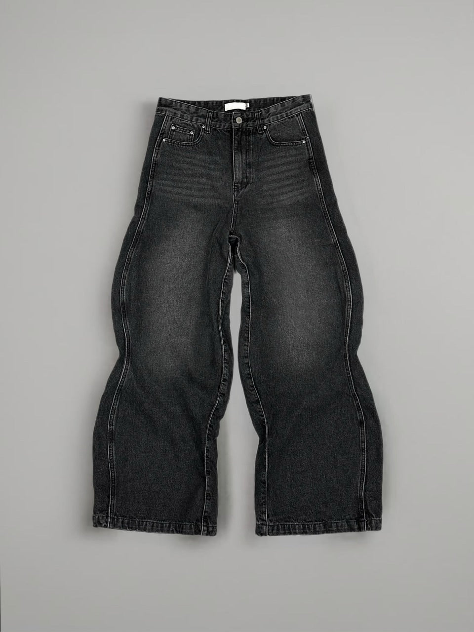 【Chikashitsu +】side wave design denim pants (BLACK)