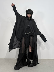 国際配送【Nerd out XU】asymmetry long sheer shirt