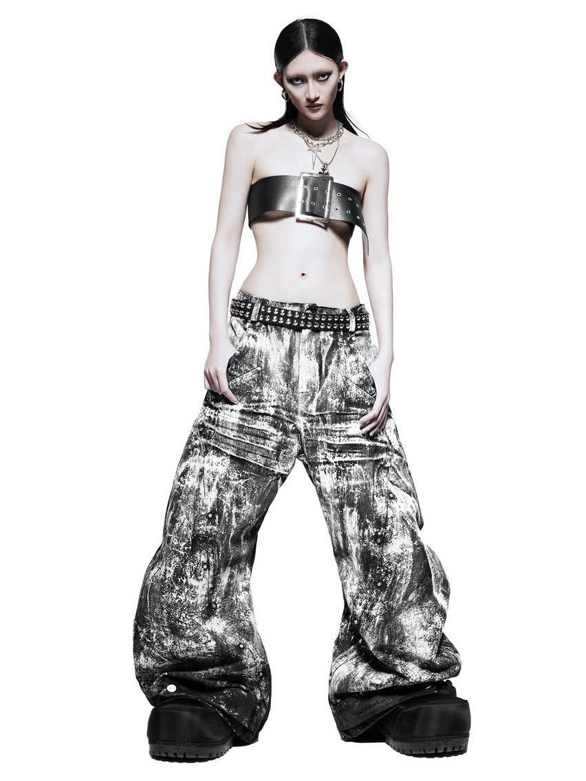 1/2 20:00再販【RICH】Smoke Waxed S-Wide Pants