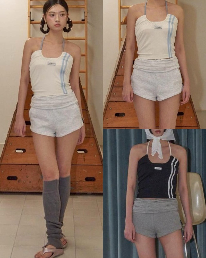 【ODDONEOUT】TWO LINE HALTER NECK TOP