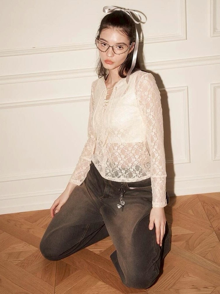 【ODDONEOUT】FLOWER LACE TOP