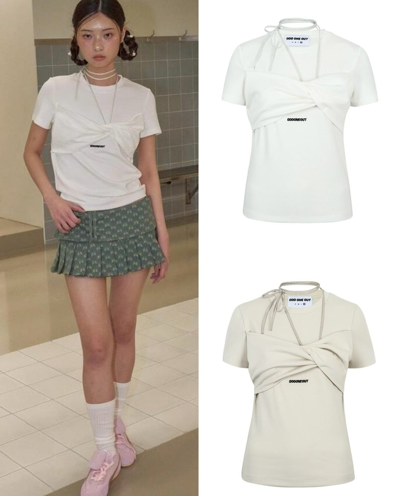 【ODDONEOUT】TWIST DRAPE STRING TOP / 【オッドワンアウト】ツイストドレープストリング半袖Tシャツ