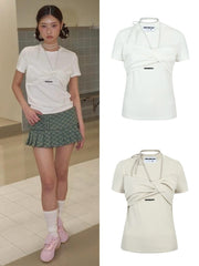 【ODDONEOUT】TWIST DRAPE STRING TOP / 【オッドワンアウト】ツイストドレープストリング半袖Tシャツ