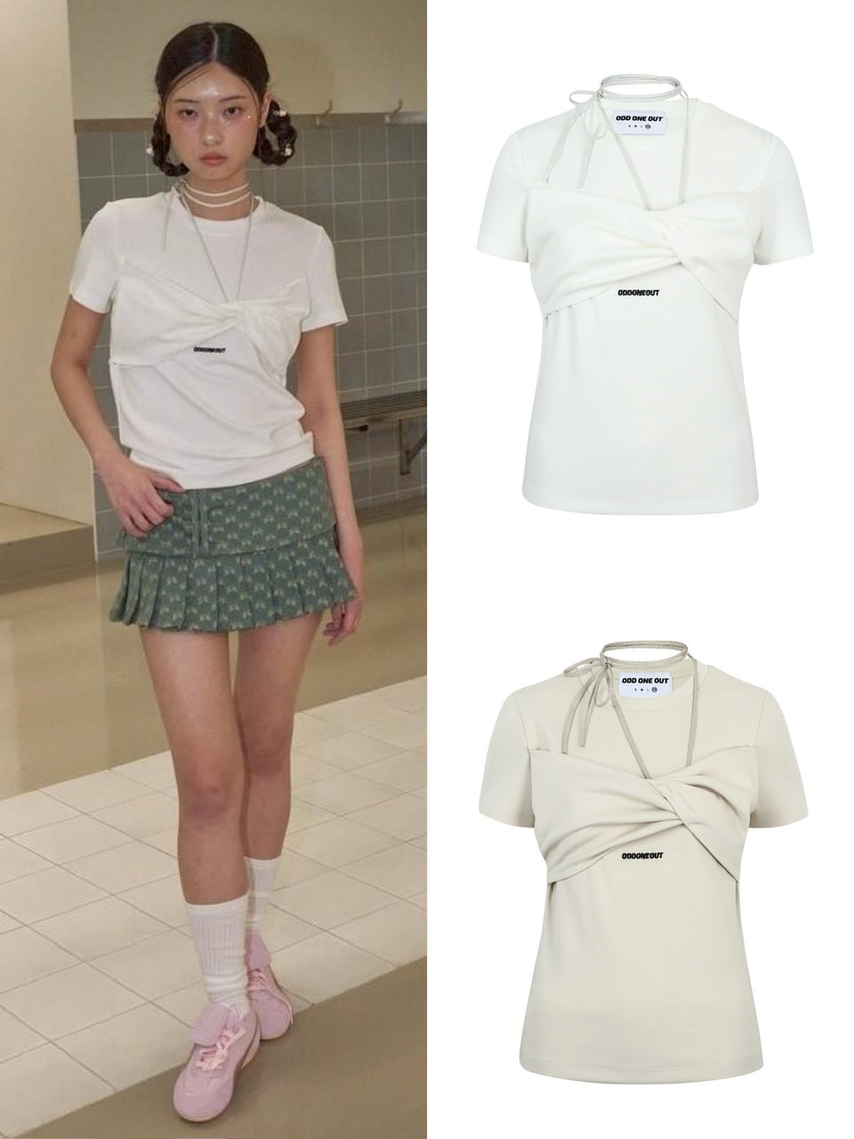 【ODDONEOUT】TWIST DRAPE STRING TOP / 【オッドワンアウト】ツイストドレープストリング半袖Tシャツ