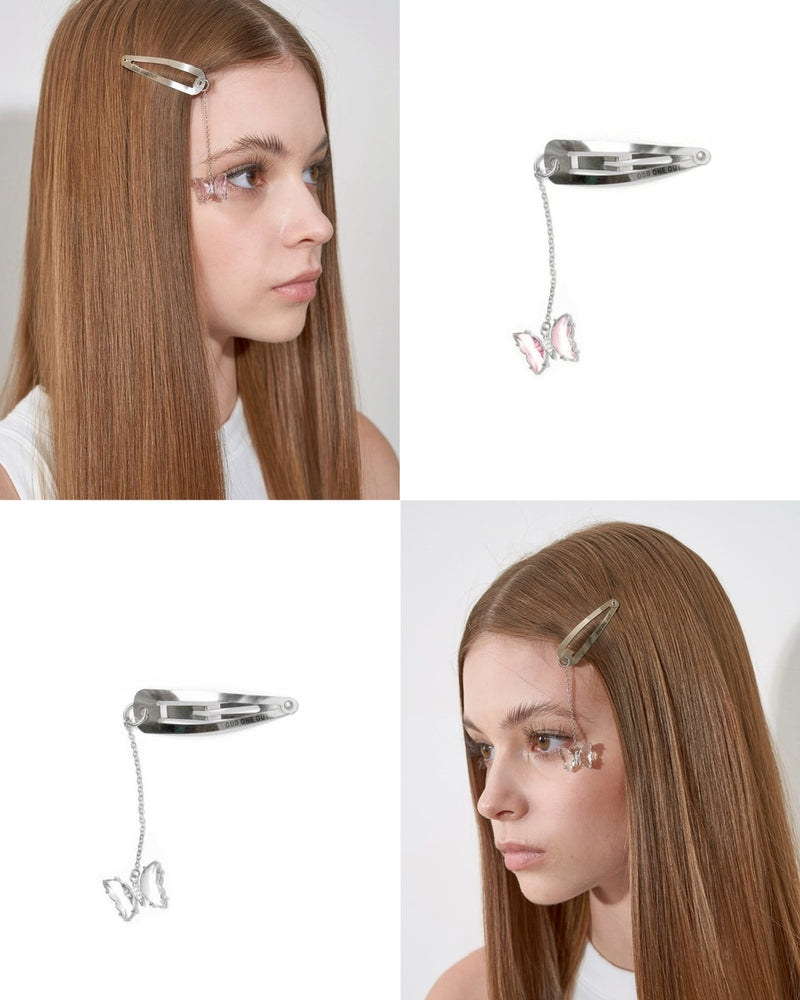 【ODDONEOUT】CRYSTAL BUTTERFLY DROP HAIR CLIP (1EA)
