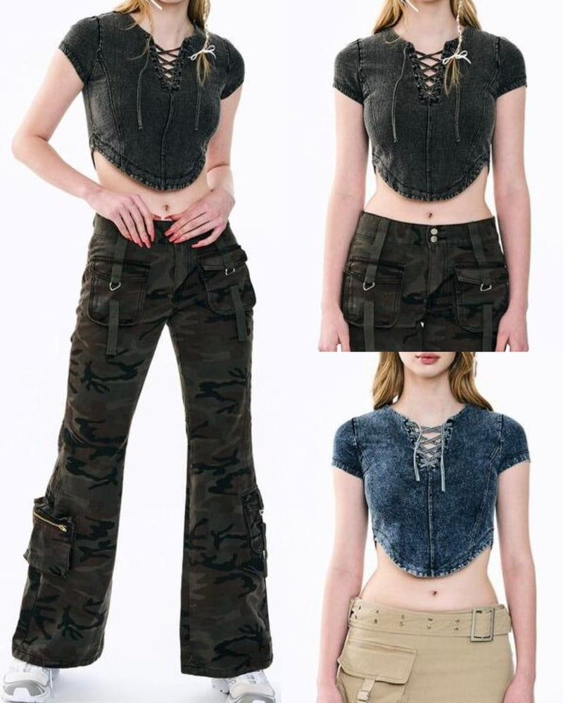 【ODDONEOUT】Washing denim Vneck top / 【オッドワンアウト】ウォッシングデニムVネック半袖Tトップス