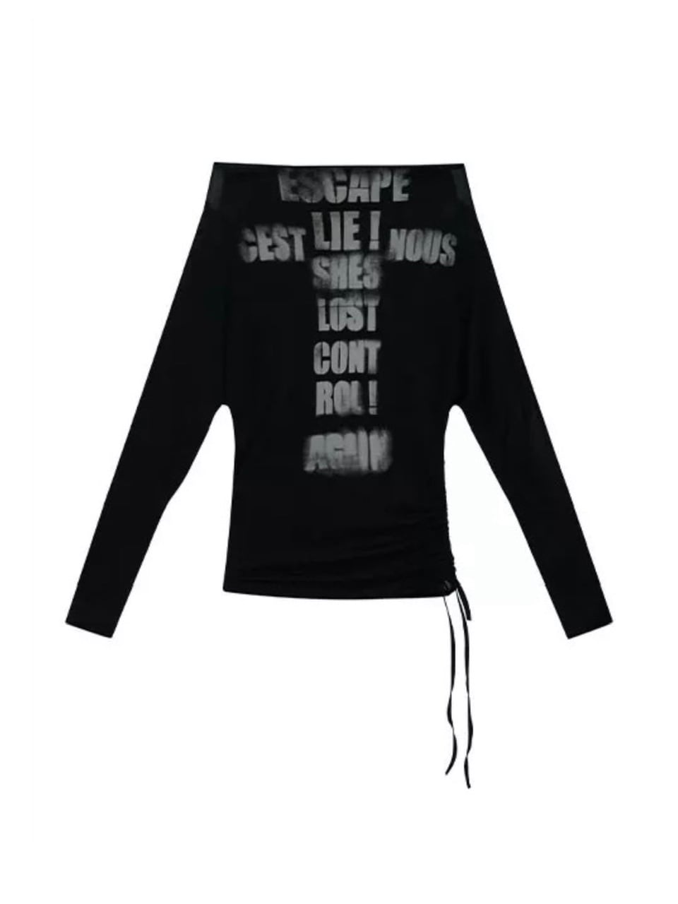 【Cest Nous】Doodle-printed batwing sleeve top / 【セヌー】オフショルダープリント長袖トップス