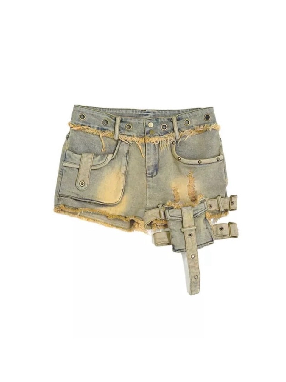 【Cest Nous】Blue-green faded denim shorts / 【セヌー】ウォッシングデニムショートパンツ