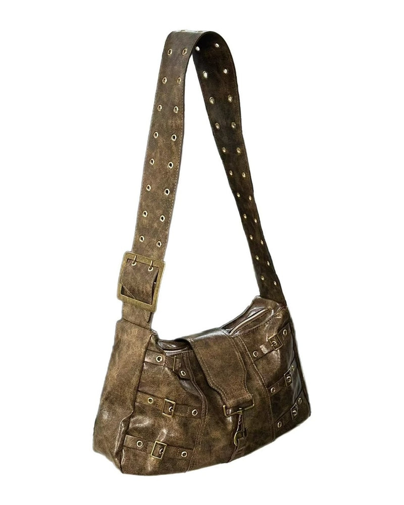 受注制【Chikashitsu +】antique leather buckle shoulder bag / 【チカシツプラス】アンティークレザーバックルショルダーバッグ