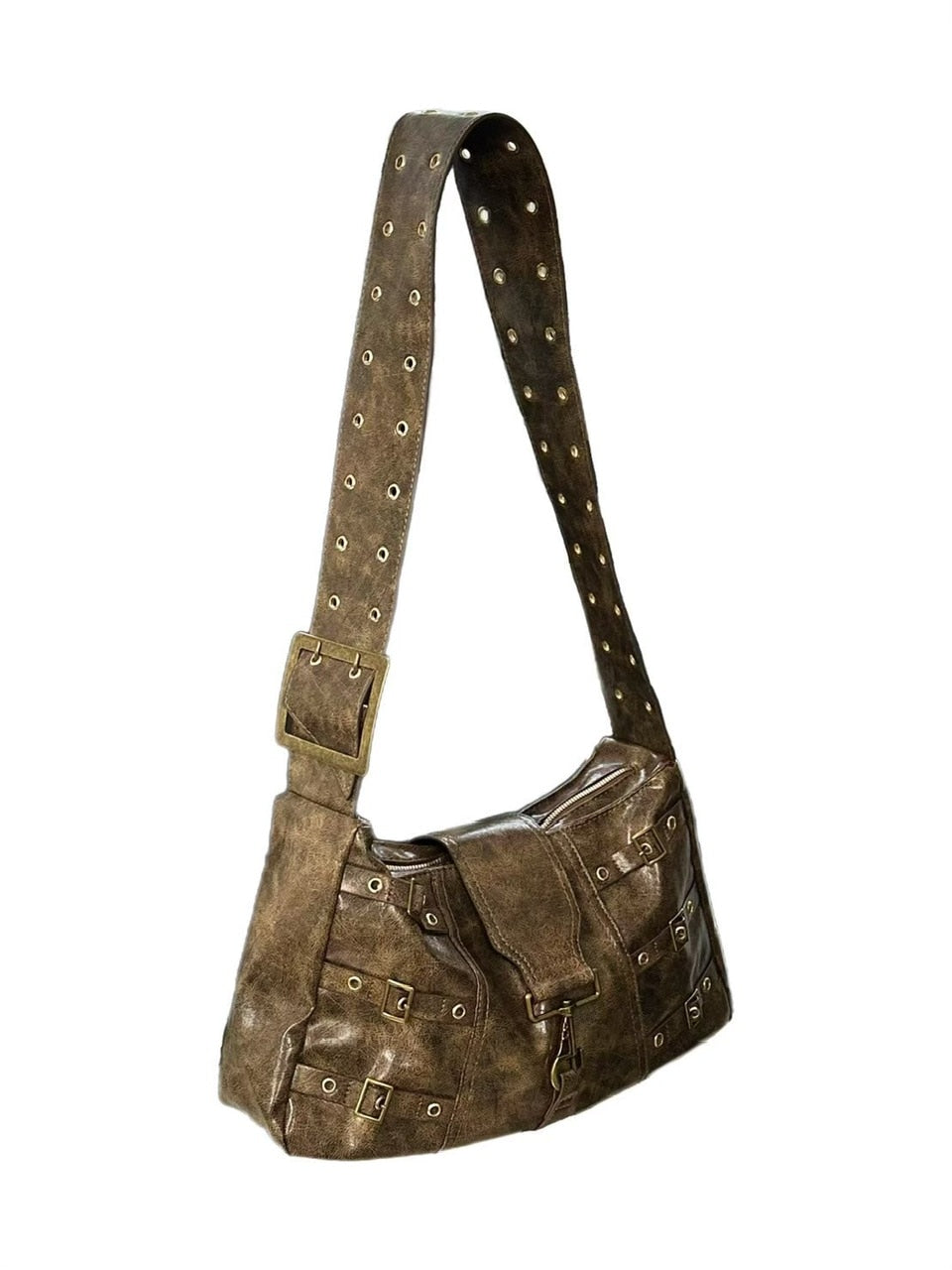 受注制【Chikashitsu +】antique leather buckle shoulder bag / 【チカシツプラス】アンティークレザーバックルショルダーバッグ