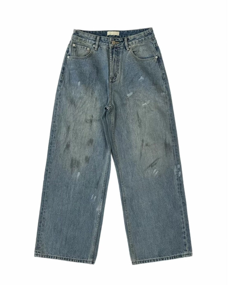 【Chikashitsu +】dirty wash semi wide denim (2color) / 【チカシツプラス】ダーティーウォッシングセミワイドデニムパンツ