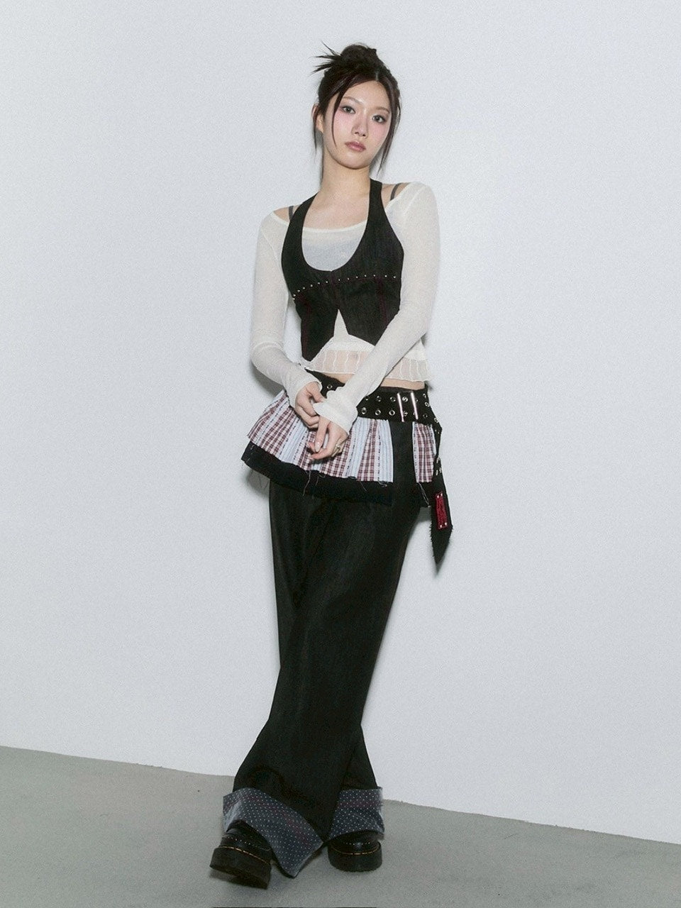 【CHERRYQUIRI】sheer layered unbal sleeve / 【チェリーキュリー】シアーレイヤードアンバランス長袖トップス