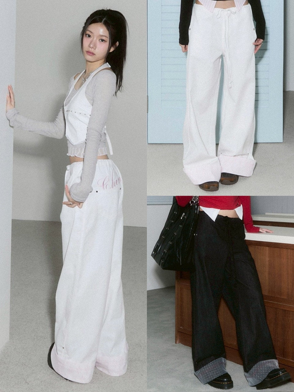 【CHERRYQUIRI】lace layered roll up denim / 【チェリーキュリー】レースレイヤードロールアップデニムパンツ