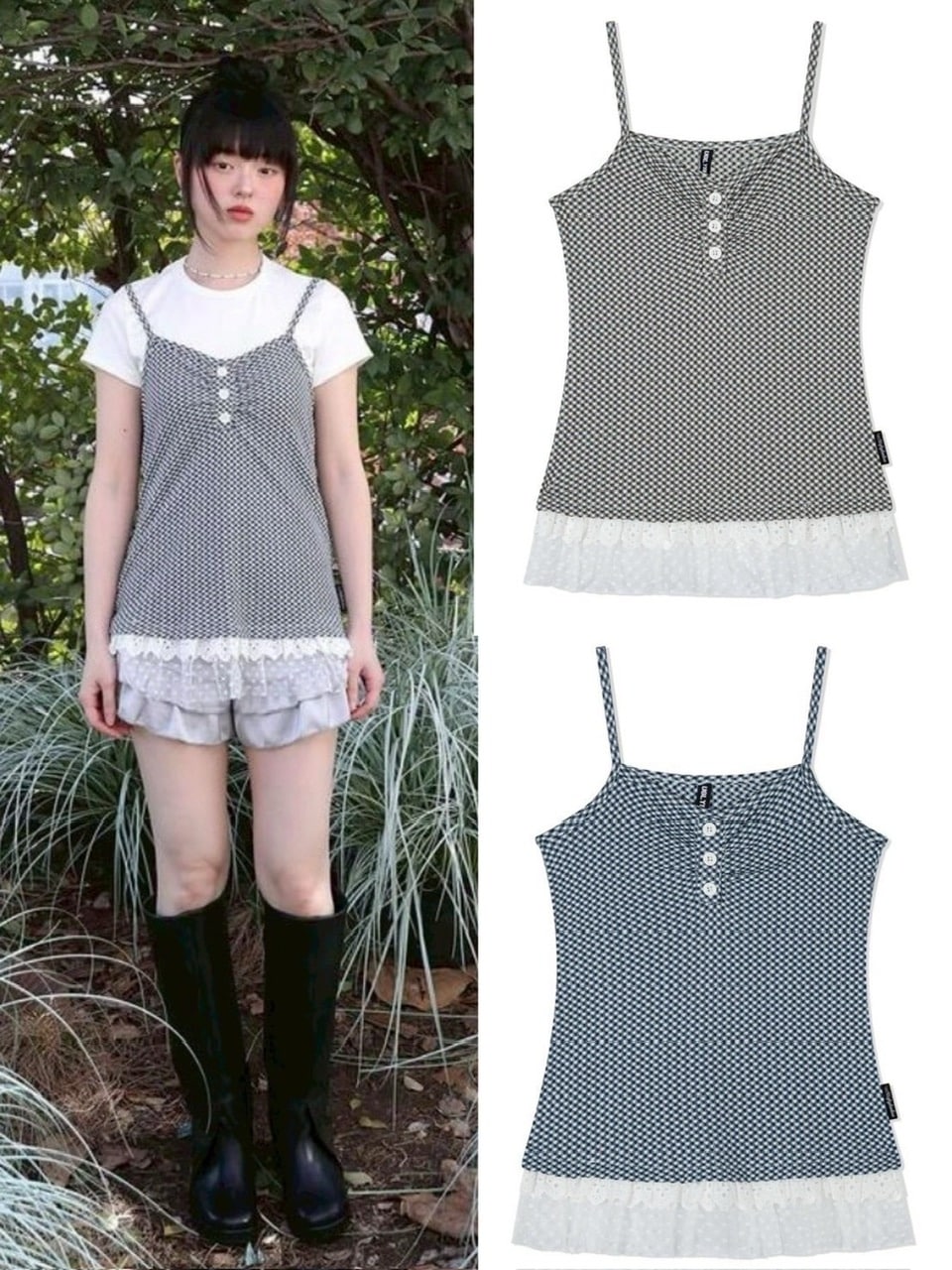 【Uglyshadow】CHECKERED LACE SLEEVELESS