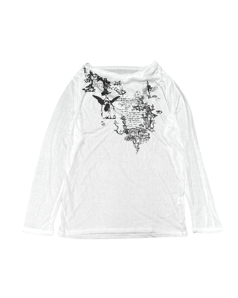 受注制【Never mind the XU】see-through loose long sleeve / 【ネバーマインドザエックスユー】シースルールーズプリント長袖Ｔシャツ