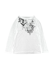 受注制【Never mind the XU】see-through loose long sleeve / 【ネバーマインドザエックスユー】シースルールーズプリント長袖Ｔシャツ