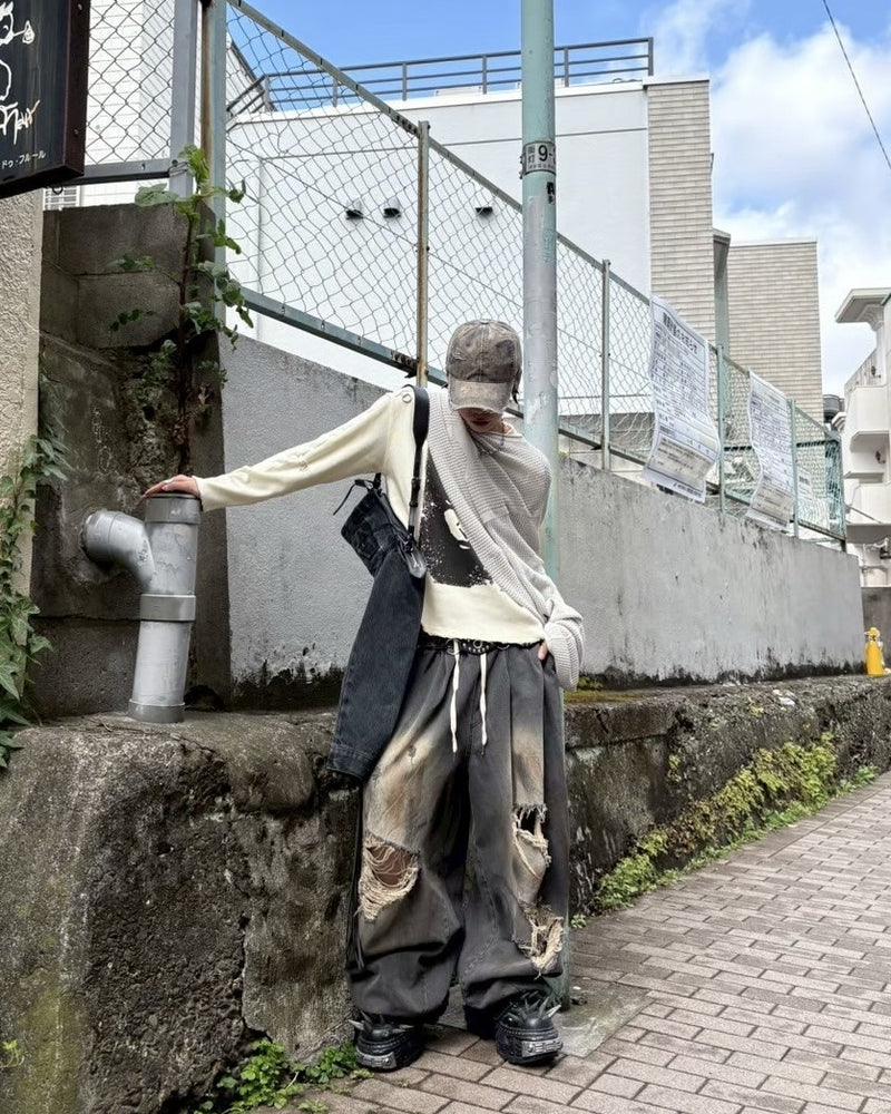 受注制【Never mind the XU】balloon damage denim pants