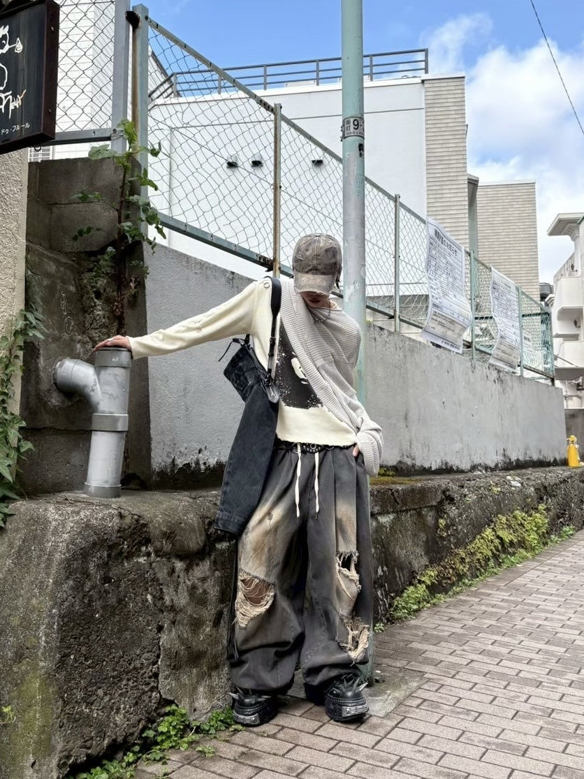 受注制【Never mind the XU】balloon damage denim pants