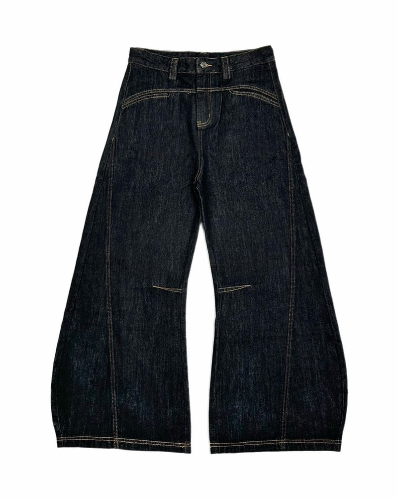 受注制【Chikashitsu +】lilting stitch curve denim pants / 【チカシツプラス】リルティングステッチカーブデニムパンツ