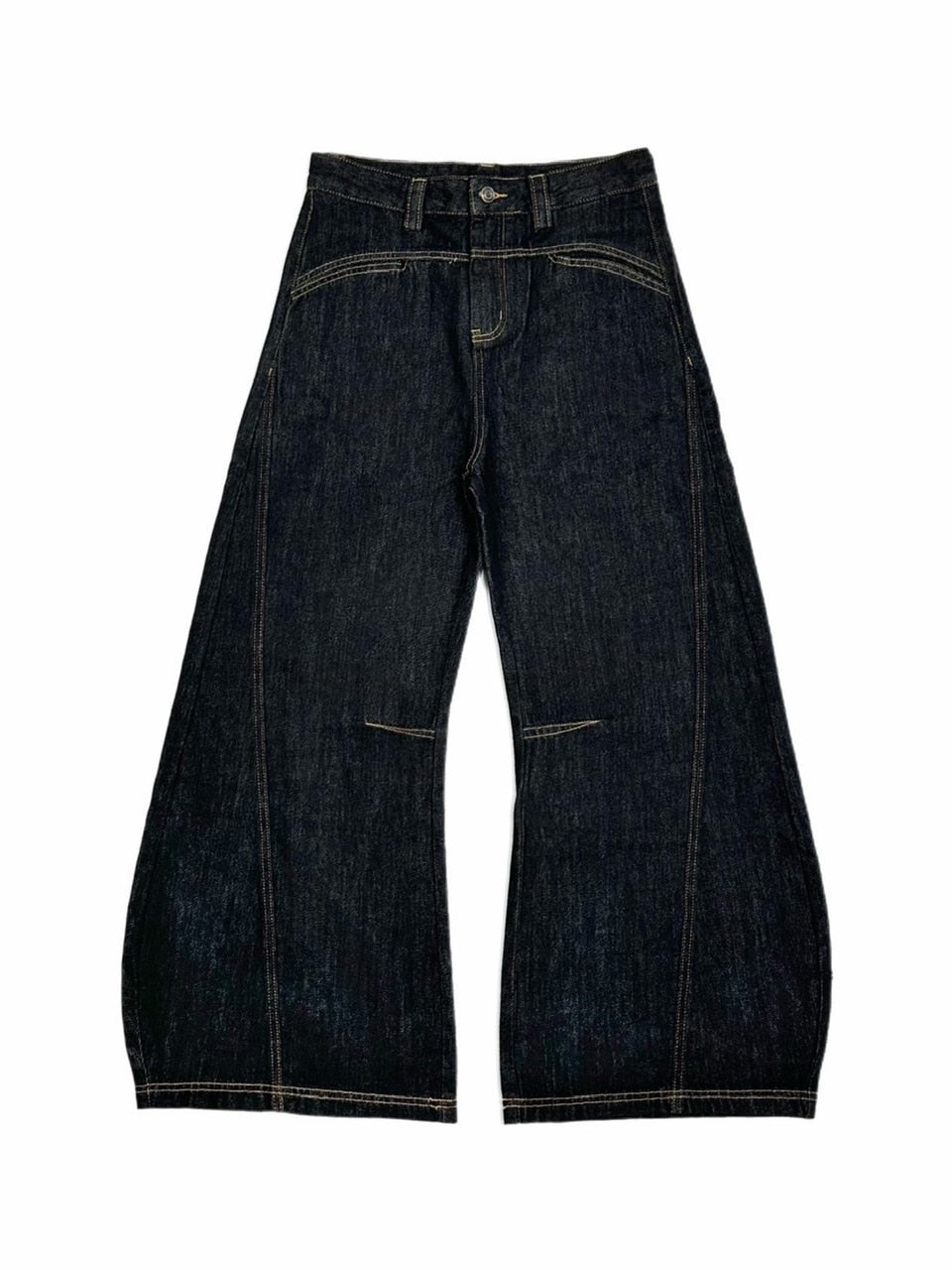 受注制【Chikashitsu +】lilting stitch curve denim pants / 【チカシツプラス】リルティングステッチカーブデニムパンツ