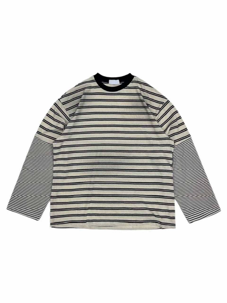 【Chikashitsu +】oversized layered border washed long sleeve / 【チカシツプラス】オーバーサイズウォッシュドレイヤードボーダー長袖Tシャツ(2color)