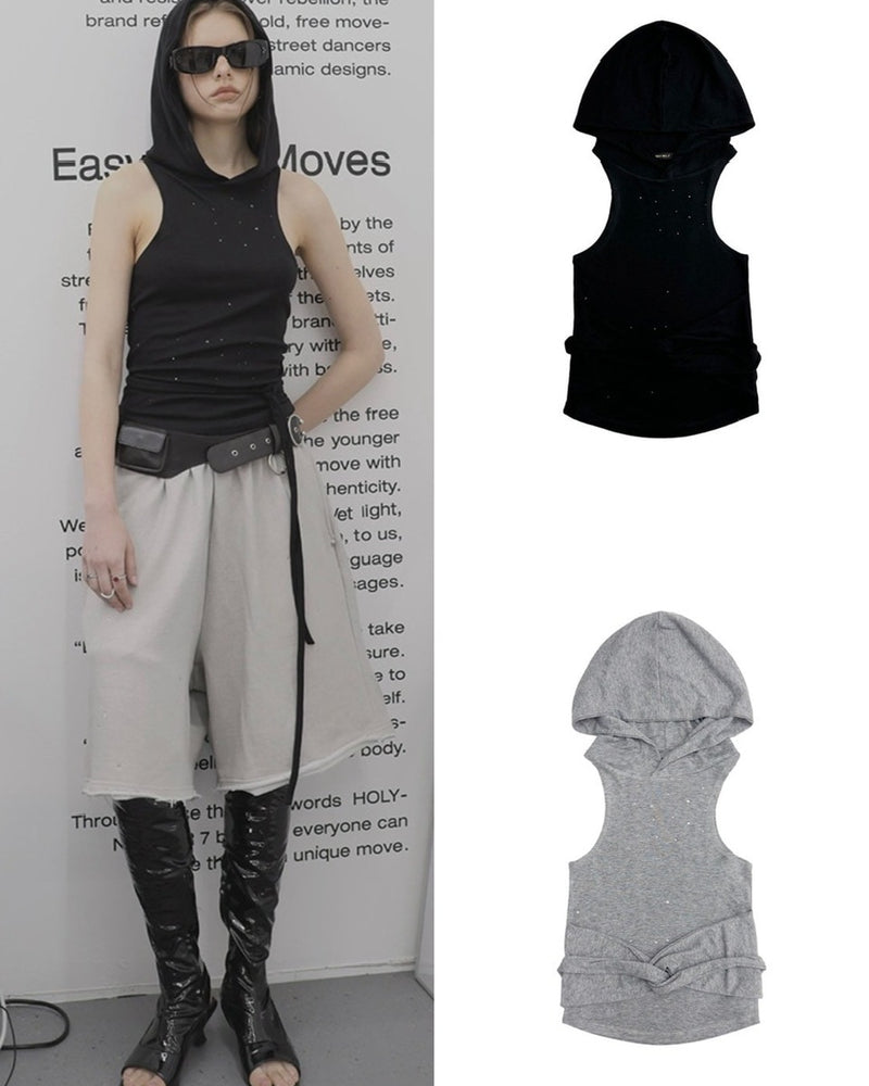 【HOLY NUMBER 7】GIRL'S HIP HOP CUBIC HOODIE SLEEVELESS