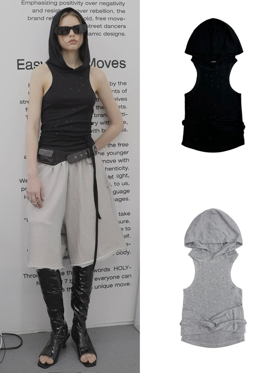 【HOLY NUMBER 7】GIRL'S HIP HOP CUBIC HOODIE SLEEVELESS