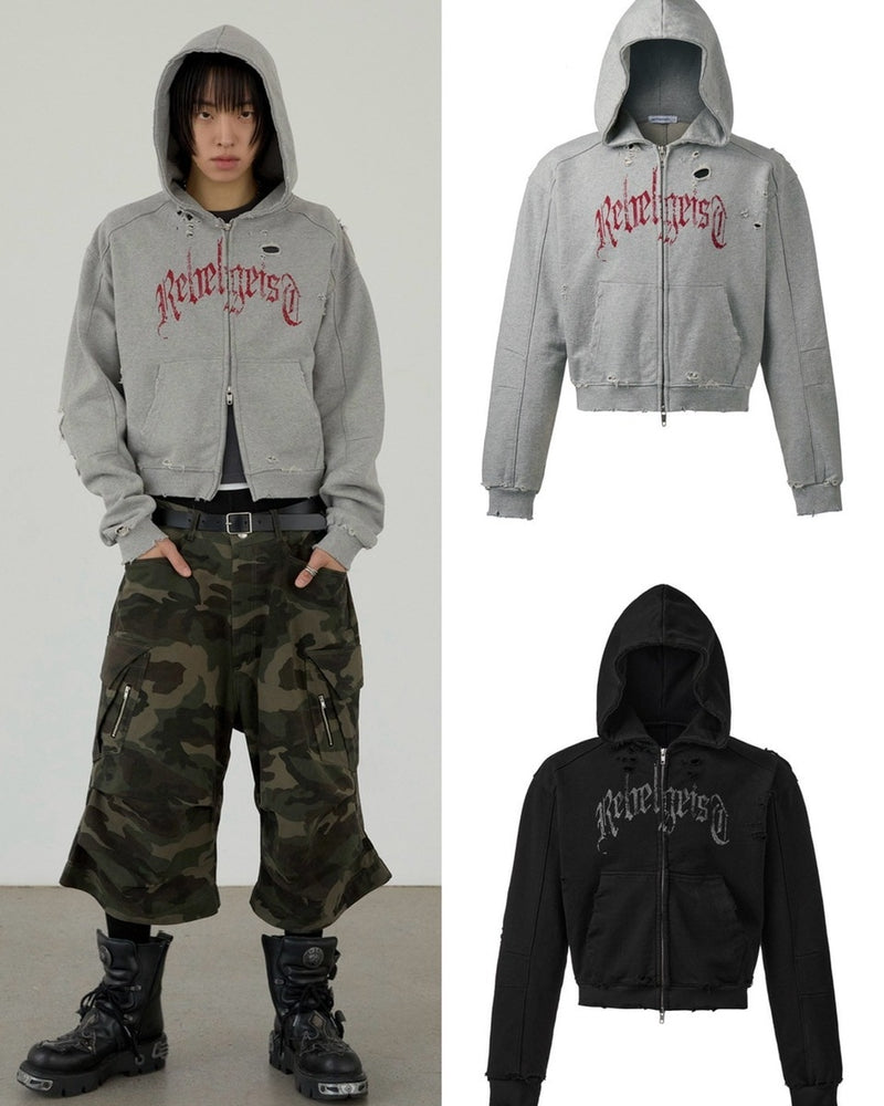 【ANOTHERYOUTH】damaged crop zip-up hoodie
