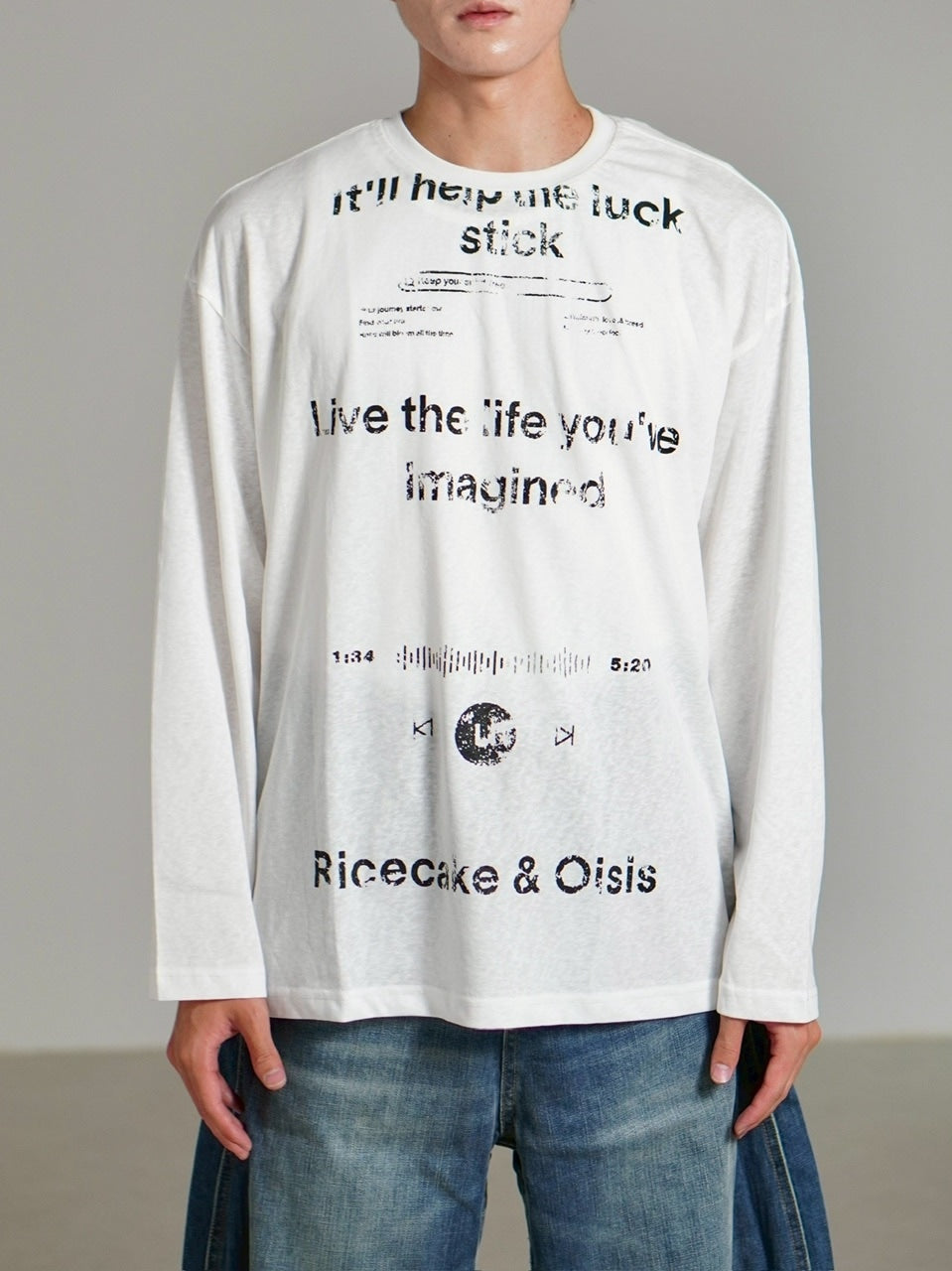 【Chikashitsu +】croque lettering long sleeve / 【チカシツプラス】モックネックレタリング長袖Tシャツ(2color)