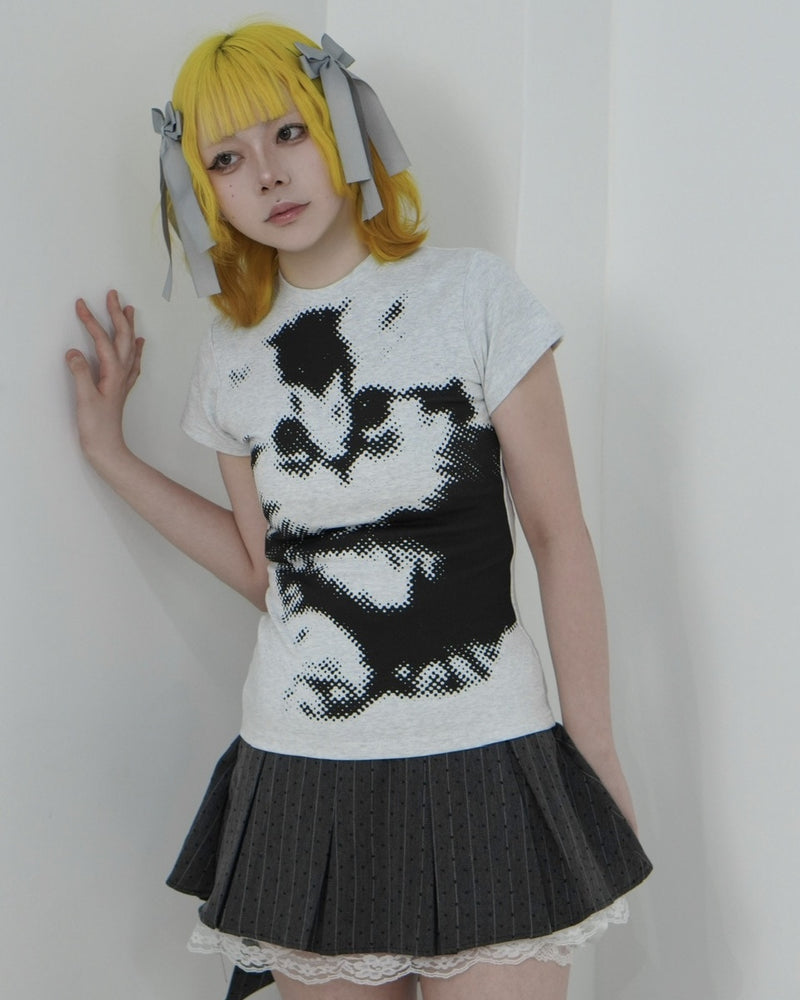 国際配送【Nerd out XU】mosaic cat tee (2color) / 【ナードアウトエックスユー】モザイクキャットプリント半袖Tシャツ